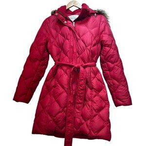 Eddie Bauer Women's Premium Goose Down Belted Long Puffer Jacket Sz S Red Pink